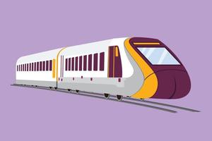 Character flat drawing train seen from the front prepares to carry passengers quickly, safe, comfortable to their destination. Mass rapid and public transportation. Cartoon design vector illustration