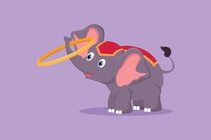 Graphic flat design drawing an elephant performs circus show by turning a circle using its trunk. Cute animal which is very attractive. Successful show entertainment. Cartoon style vector illustration