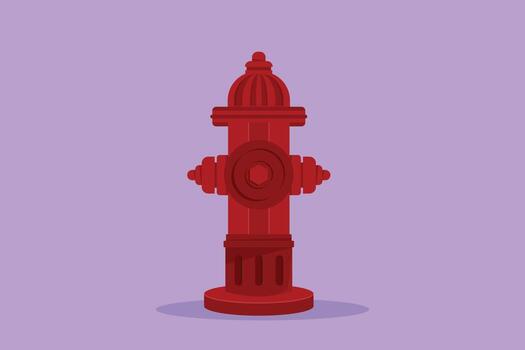 Graphic flat design drawing red hydrant on side of the road is used for preventive measures in the event of a fire in the nearest building. Roadway equipment system. Cartoon style vector illustration