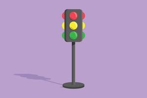 Cartoon flat style drawing traffic lights with poles to regulate vehicle travel at road intersections. There are red, yellow, green lights. Traffic transportation. Graphic design vector illustration