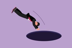 Graphic flat design drawing young businessman jump into hole. Concept of failure to take advantage of business opportunities. Depressed and business failure concept. Cartoon style vector illustration
