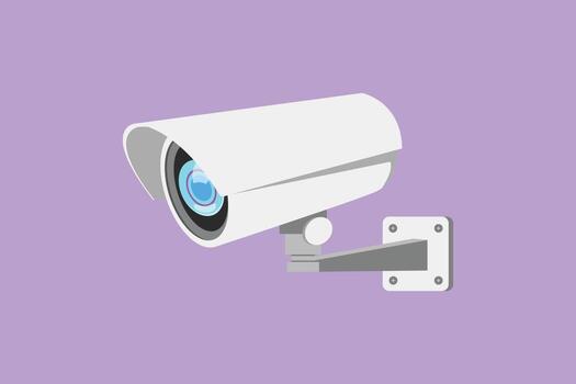 cctv de dibujo plano de carácter con forma redonda instalado en el costado de la carretera para monitorear el movimiento del tráfico y mejorar el sistema de seguridad. resultado de los avances tecnológicos. ilustración vectorial de diseño de dibujos animados vector