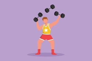 Cartoon flat style drawing acrobat juggling small dumbbells. Hand skills games attractions. Requires dexterity and concentration. Circus show event entertainment. Graphic design vector illustration