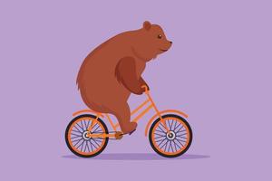 Graphic flat design drawing a trained brown bear playing bicycle around track in circus arena. Audience was amazed by bear's performance. Success show entertainment. Cartoon style vector illustration