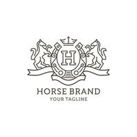 diseño de logotipo de arte de línea de caballo de heráldica vector