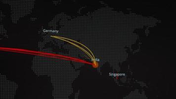 mapa mundial con diferentes objetivos para ataques cibernéticos. concepto de piratería y tecnología. fotografía macro en los píxeles del monitor video