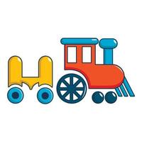 los niños viajan en tren, icono de estilo de dibujos animados vector