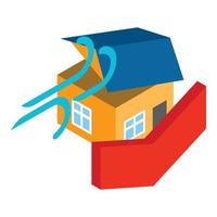 Strong wind icon isometric vector. High wind blows roof of residential building vector