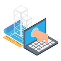 Engineering icon isometric vector. Laptop tech documentation building project vector