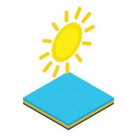 Sunny sea icon isometric vector. Golden sun in sky and still sea surface icon vector