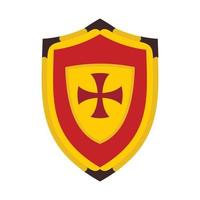 Shield with cross icon, flat style vector