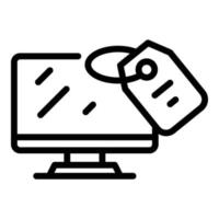 vector de contorno de icono de monitor en línea de venta. almacenar computadora