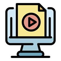 Computer video record icon color outline vector