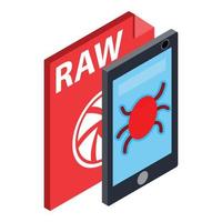 Infected smartphone icon isometric vector. Smartphone with bug raw file format vector