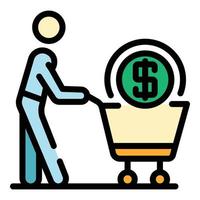 Man with shopping cart icon color outline vector