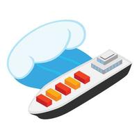 Cargo ship icon isometric vector. Large modern container ship and ocean wave vector