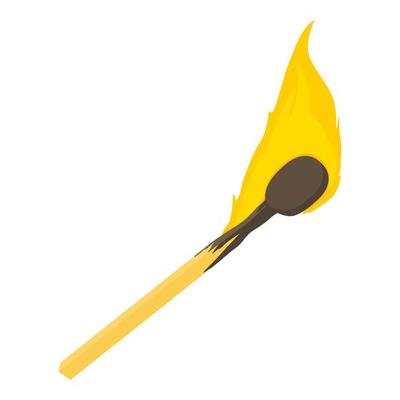 Burning match icon, cartoon style