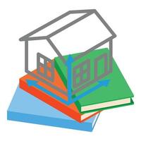 Architectural education icon isometric vector. House projection on stack of book vector