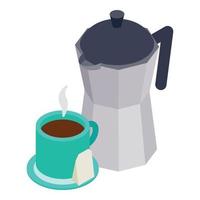 Traditional drink icon isometric vector. Geyser coffee maker moka pot hot drink vector