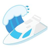 Luxury yacht icon isometric vector. White power boat cruising under ocean wave vector