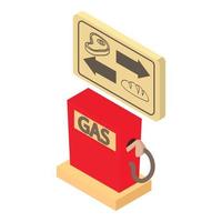 vector isométrico del icono de la gasolinera. estación de servicio roja y letrero de producto