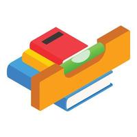 Repair education icon isometric vector. Yellow building level on stack of book vector