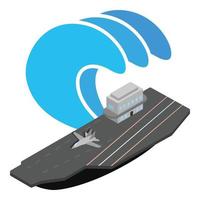 Aircraft carrier icon isometric vector. Military ship with fighter aircraft icon vector