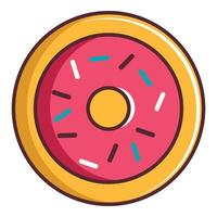 Pink glazed donut icon, cartoon style vector