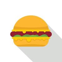 Tasty hamburger icon, flat style vector