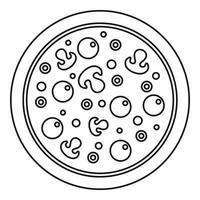 Pizza with olives and mushrooms and egg yolks icon vector
