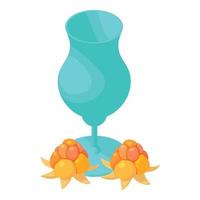 Cloudberry drink icon isometric vector. Stemmed glass and juicy cloudberry icon vector