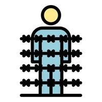 Immigrant behind wire spike icon color outline vector