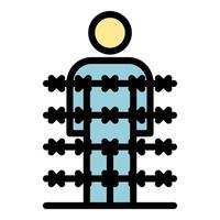 Immigrant behind wire spike icon color outline vector