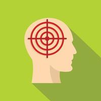 Human head with red crosshair icon, flat style vector