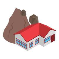 icono de deslizamiento de tierra vector isométrico. piedra que cae de la montaña en la casa de vivienda