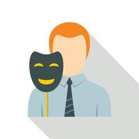 Businessman holding fake mask smile icon vector