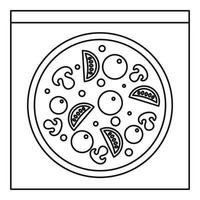 Pizza with mushrooms, olives, tomatoes icon vector