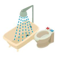 icono de fontanería vector isométrico. icono de bañera con ducha de agua corriente y bidé