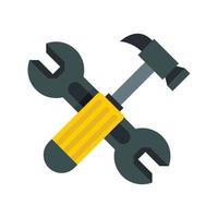 Crossed wrench and hammer icon, flat style vector