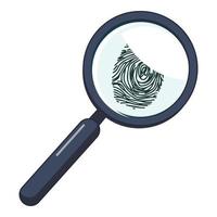 Magnifier and fingerprint icon, cartoon style vector