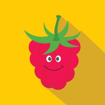 Ripe fresh smiling raspberry icon, flat style vector