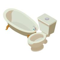 Bathroom equipment icon isometric vector. Modern bathtub with faucet toilet bowl vector