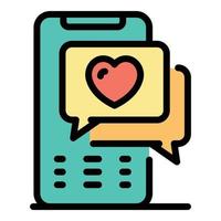 amor smartphone chat icono color contorno vector