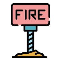 Fire sign board icon color outline vector