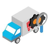 Delivery tracking icon isometric vector. Delivery service truck and magnifier vector