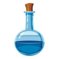 Blue flask of potion icon, cartoon style vector