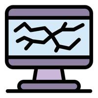 Cracked computer monitor icon color outline vector