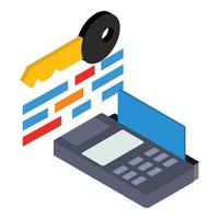 Contactless payment icon isometric vector. Credit card reader and private key vector