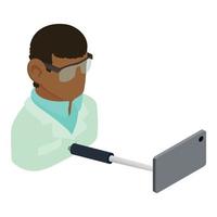 médico selfie icono vector isométrico. joven tomando selfie en smartphone