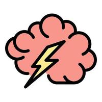 Bolt brain icon color outline vector